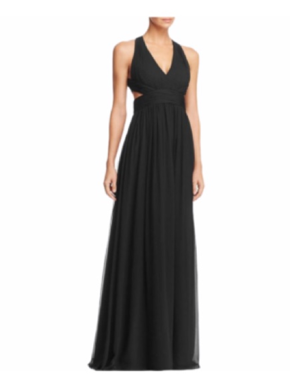 Aidan Mattox black chiffon sheath halter dress